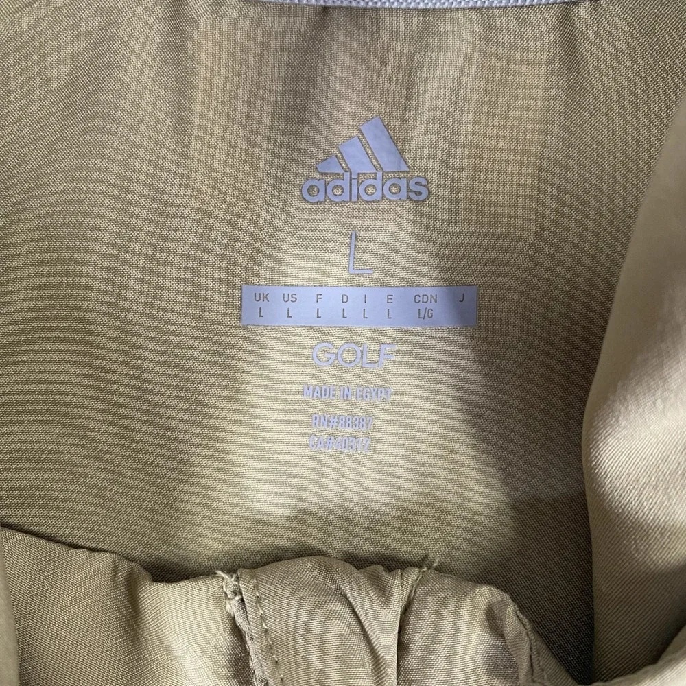 Adidas Golf Jacket Mens Large Tan Khaki Full Zip Windbreaker Lightweight Sport